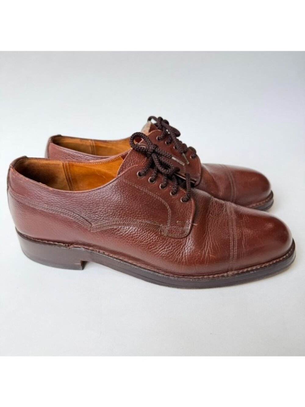 Gieves & Hawkes Veldtschoen Cap Toe Derby Pebble Grain Leather Shoes Men's 10